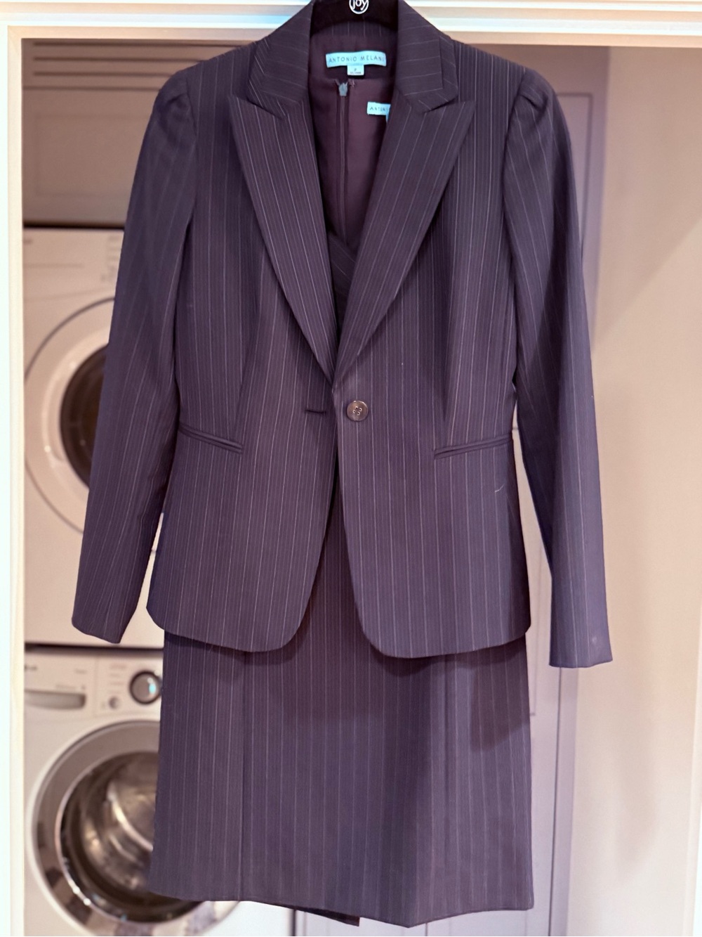 ANTONIO MELANI Black Pinstripe Women's Suit Jacket & Dress Set